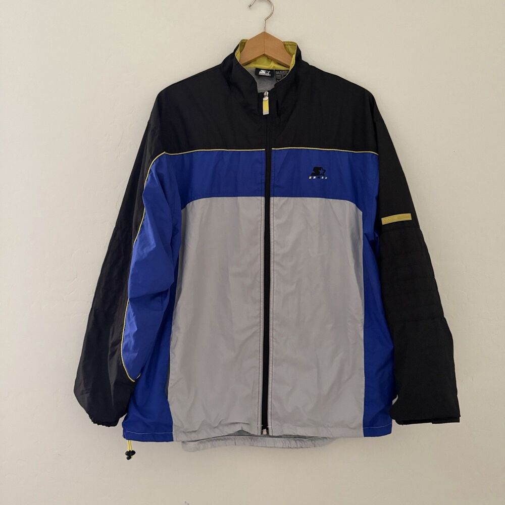 Vintage Starter Windbreaker Jacket Mens Large Blue Gray Black Full Zip Y2K 90s